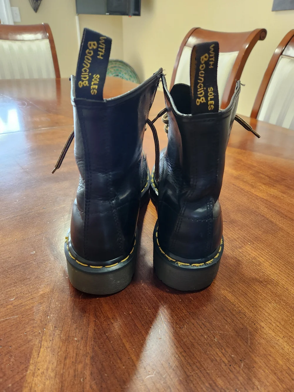 Vintage Dr. Martens Black Leather Lace-Up Boot Yellow Stitching Size 11 Men Used - Picture 5 of 11